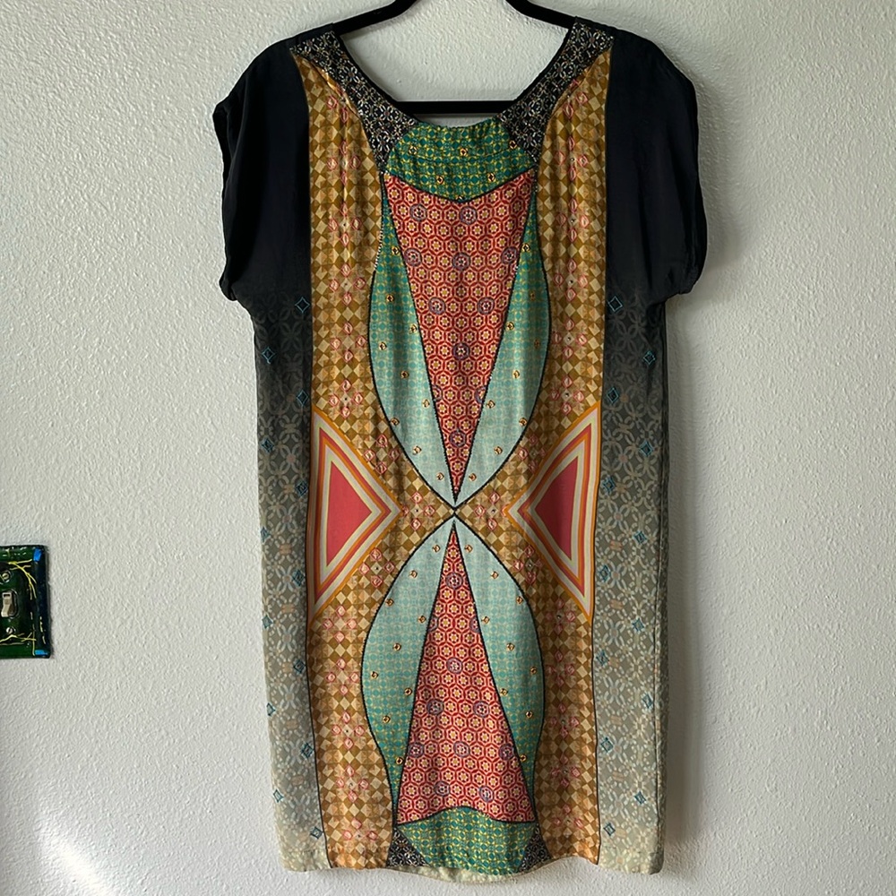 Anthropologie Tanvi Kedia Avizeh Beaded Shift Dress Colorful Patchwork Small